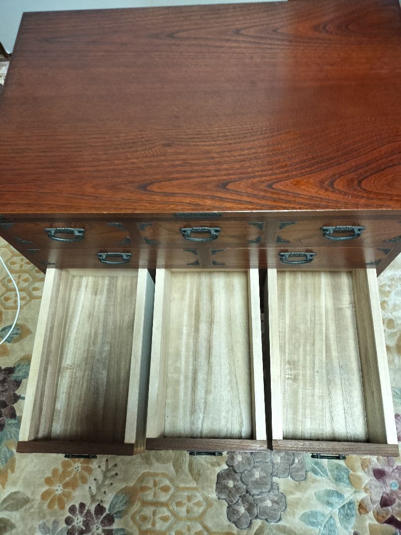 欅無垢箪笥4段　小物入れ9引き出し ダークブラウン内部桐無垢　和家具