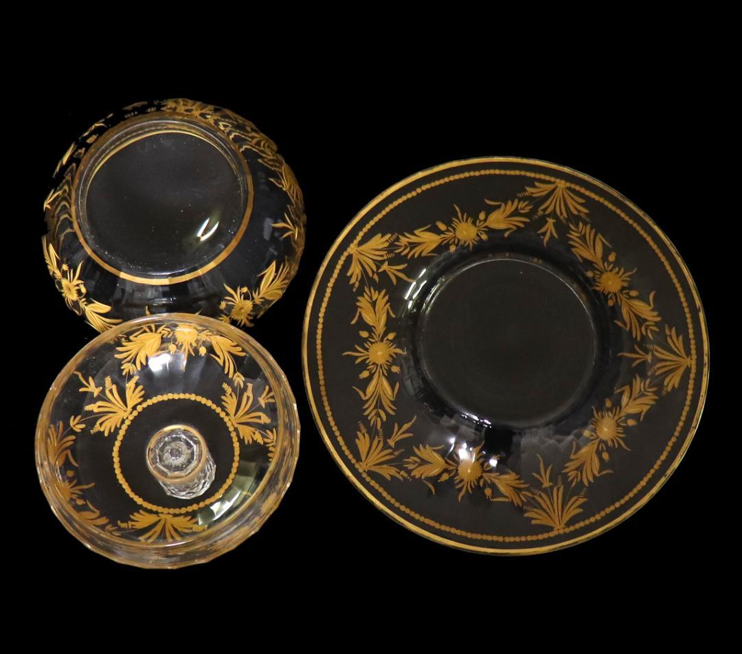 オールド・バカラ 最高級 1900年頃 金彩花柄 大型 蓋物&ソーサー 小物入れ