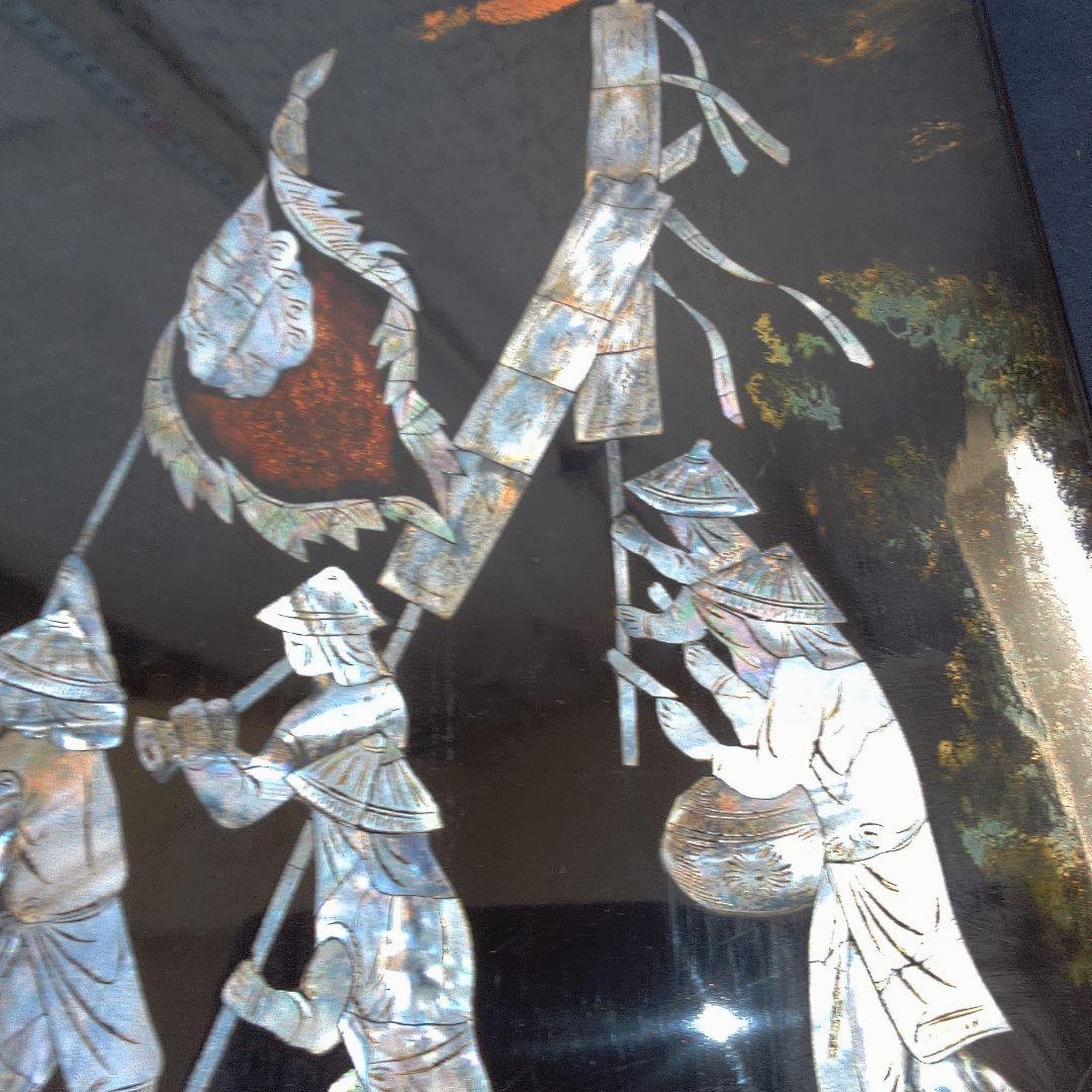 骨董４手彫り漆器 伝統的農村風景 4枚セット