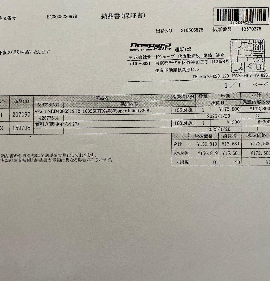 Ryzen7 7700 RTX4080super メモリ64GB SSD1TB