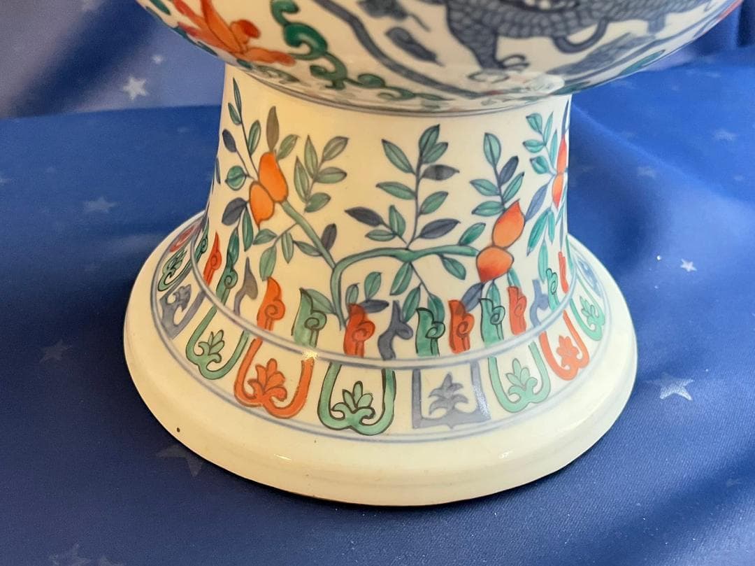 中国古玩 大明萬暦年製 彩色雲龍紋花瓶 花器 花生 高さ約42.3cm 時代物