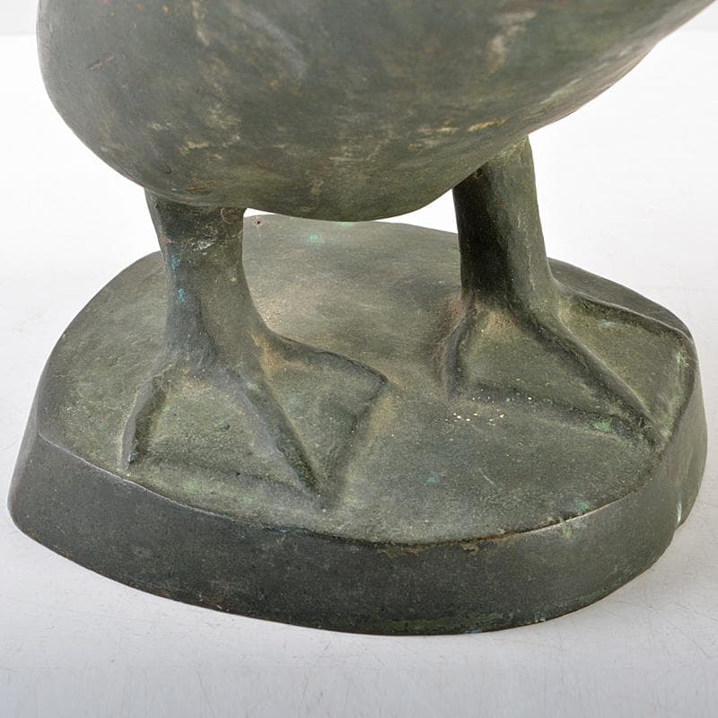 彫刻家　石崎秀峰作　青銅　家鴨　置物　重さ約5.3kg　Y　R5824B