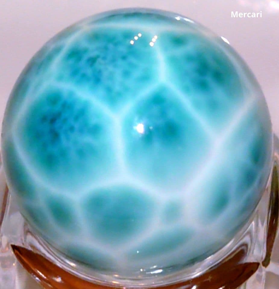 高品質ラリマー　スフィア　大玉22.3mm サッカーボール模様　極上海面模様