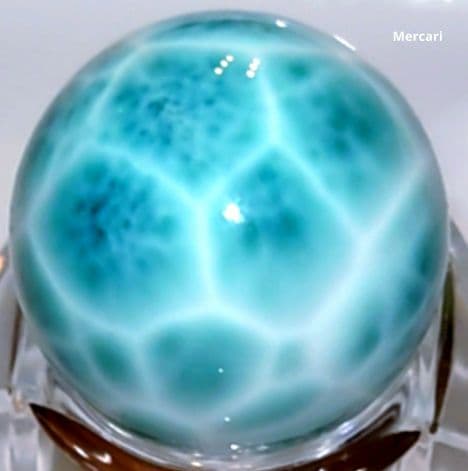 高品質ラリマー　スフィア　大玉22.3mm サッカーボール模様　極上海面模様