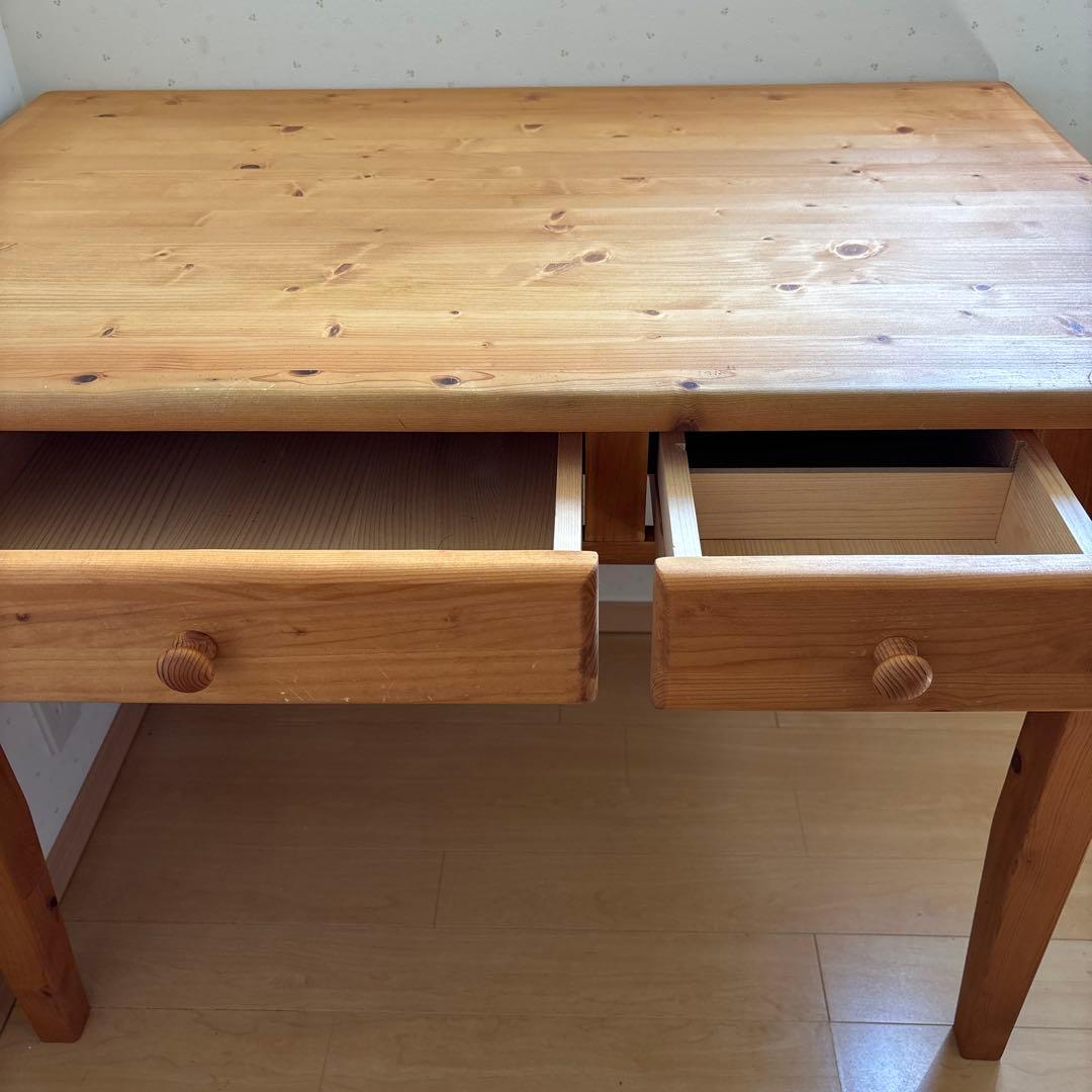 木製デスク ナチュラルウッド 2引き出し　（パイン材？）