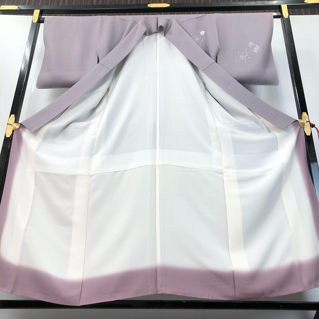 MK-1532 付下げ 絞り 刺繍 菱形 美しい曲線模様 紫鼠色 しつけ糸