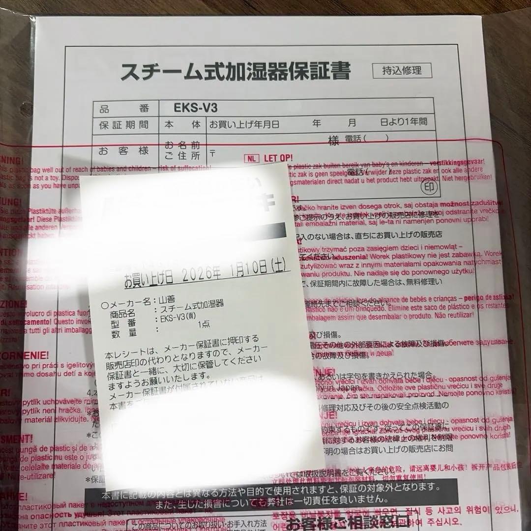 スチーム式加湿器 EKS-V31(W) 山善