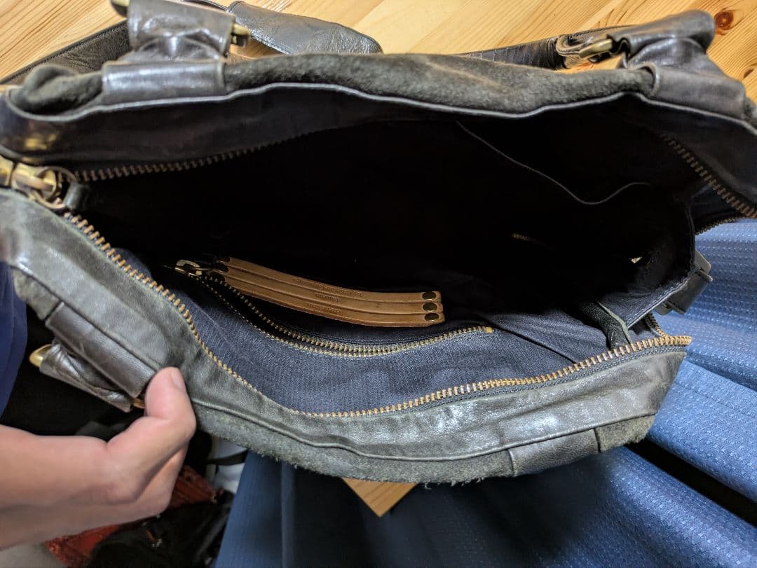 ダークグレー スエード レザー トートバッグ