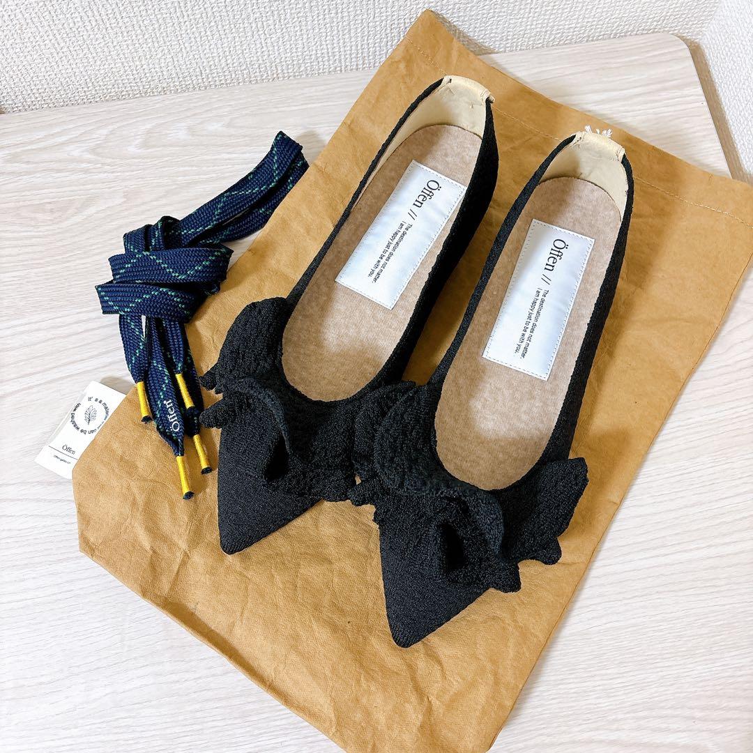 新品⭐︎Offen オッフェン 黒 フラットシューズ　パンプス　26cm フリル