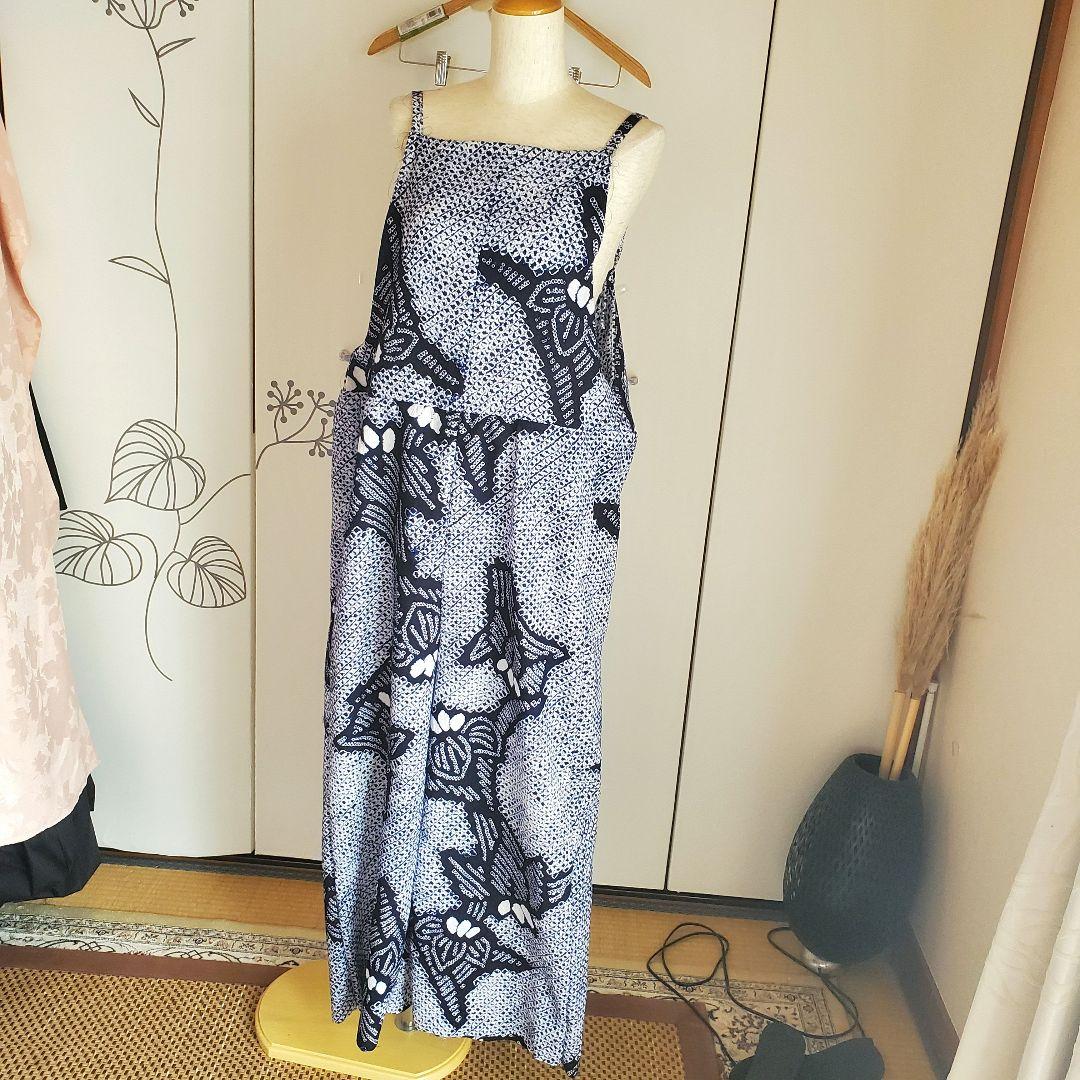 有松絞り浴衣リメイク　サロペット、オールインワン、有松鳴海絞り浴衣よりリメイク