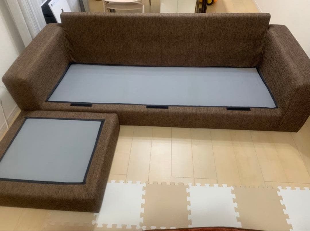 【現地引渡し限定】ブラウン L字型ソファ クッション付き　ニトリ