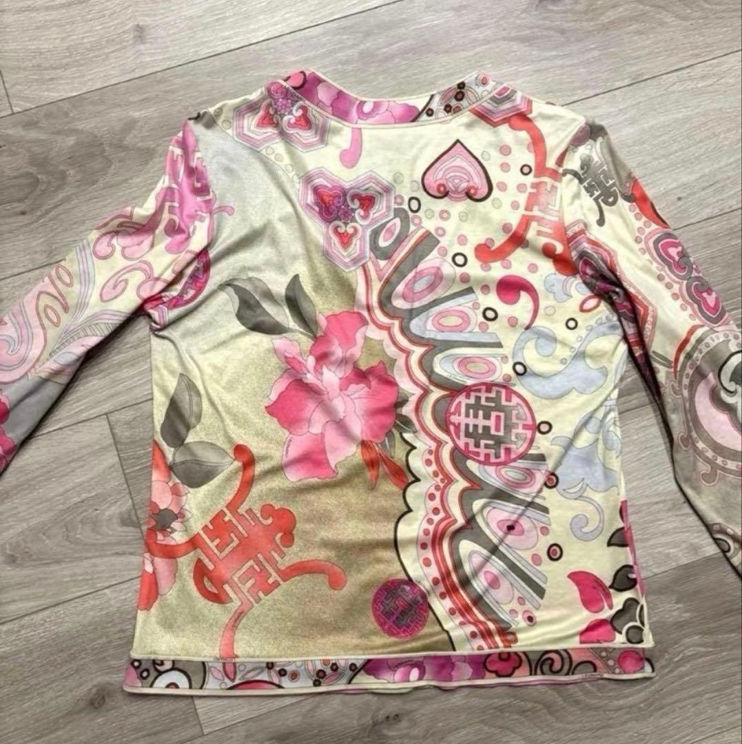 LEONARD レオナール　長袖 花柄ピンク系 カーディガン サイズL