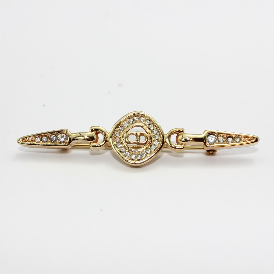 美品 Dior ディオール CD ロゴ ラインストーン ゴールド ブローチ