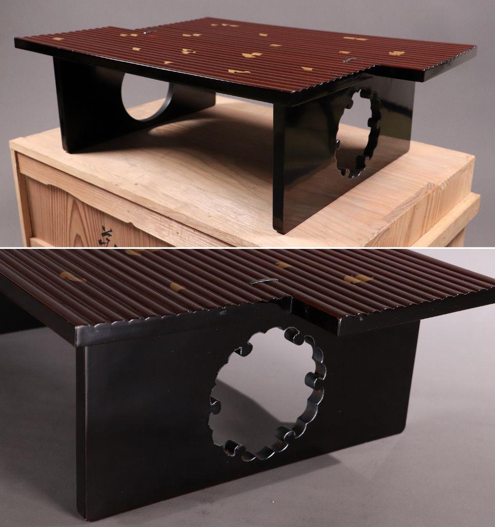 漆芸 桜ちらし蒔絵 花台 最大幅45.7cm 木製 卓 覆輪 雪輪 MA345