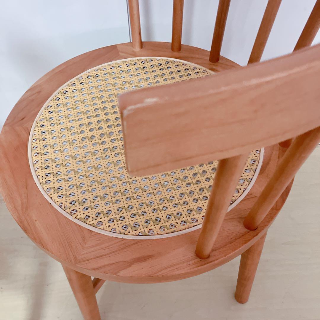 ラタン　ダイニングチェア　2脚セット　座面　籐中空シート　アームレスチェア