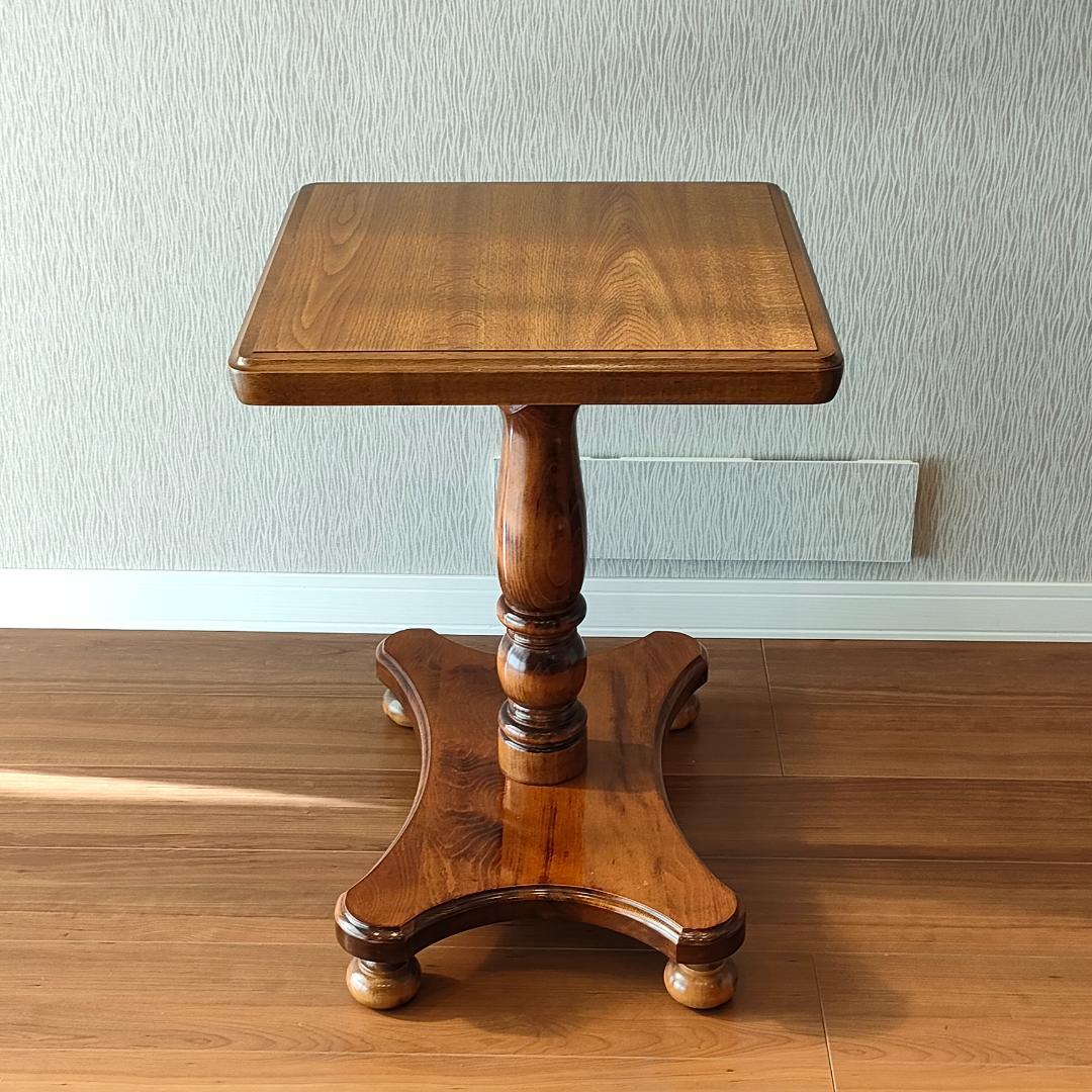 アンティーク　サイドテーブル　コーヒーテーブル　丸脚　スクエア