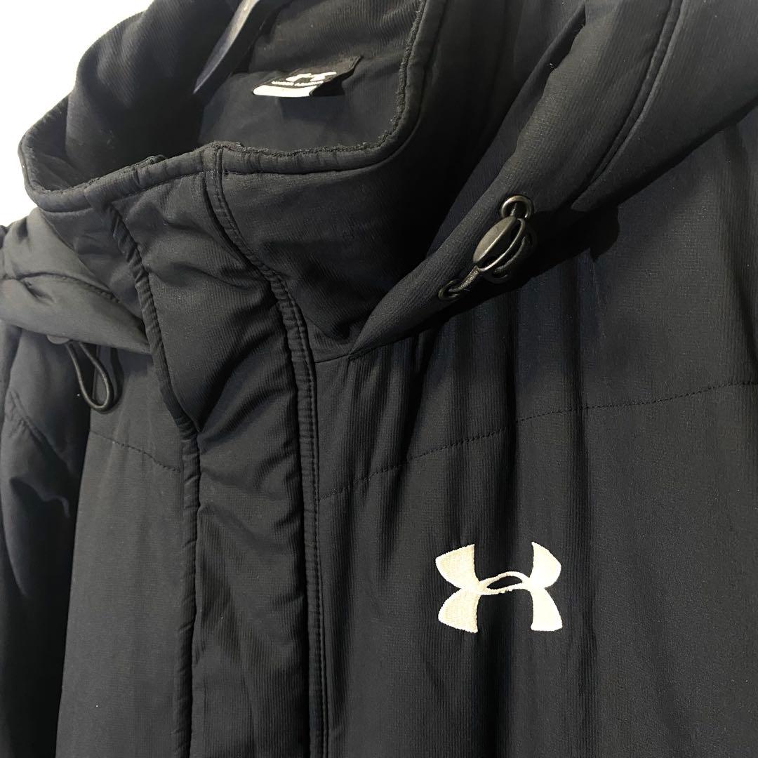 ★UNDER ARMOUR★刺繍ロゴ ベンチコート 中綿 ロング ブラック XL