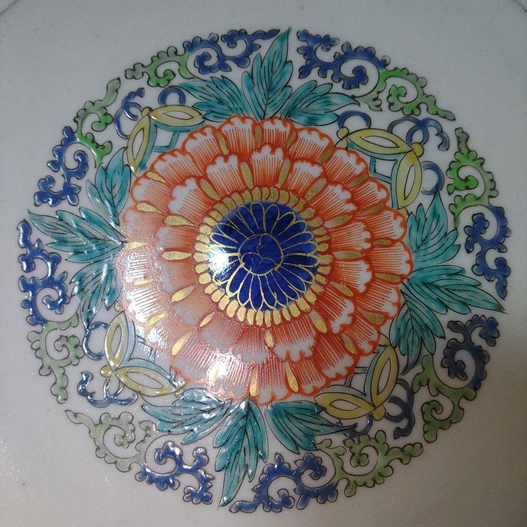 古伊万里　江戸時代　大明成化年製　幾何学文色絵皿　直径41cm
