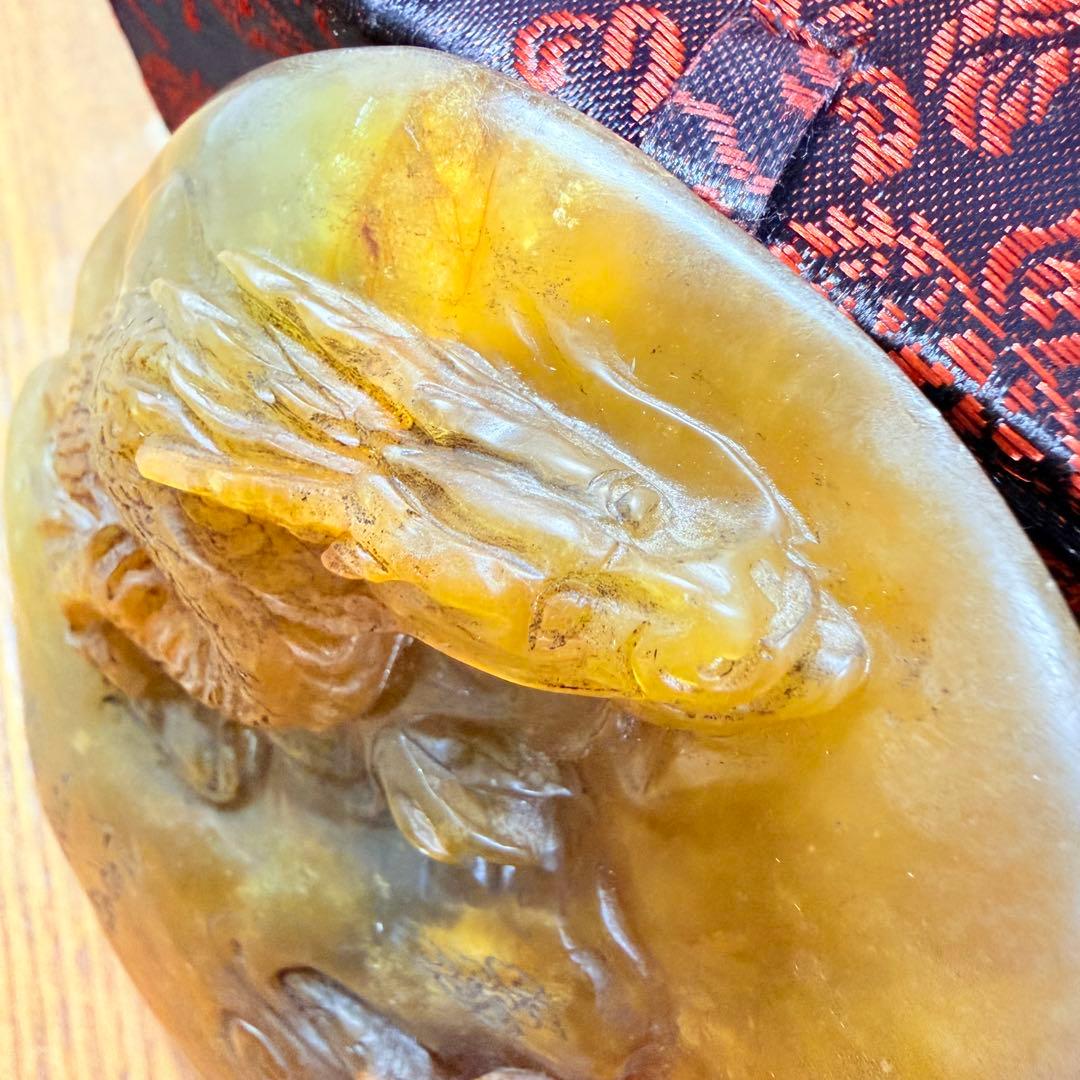 珍品田黄石印章 彫刻　「仁者寿」　　龍