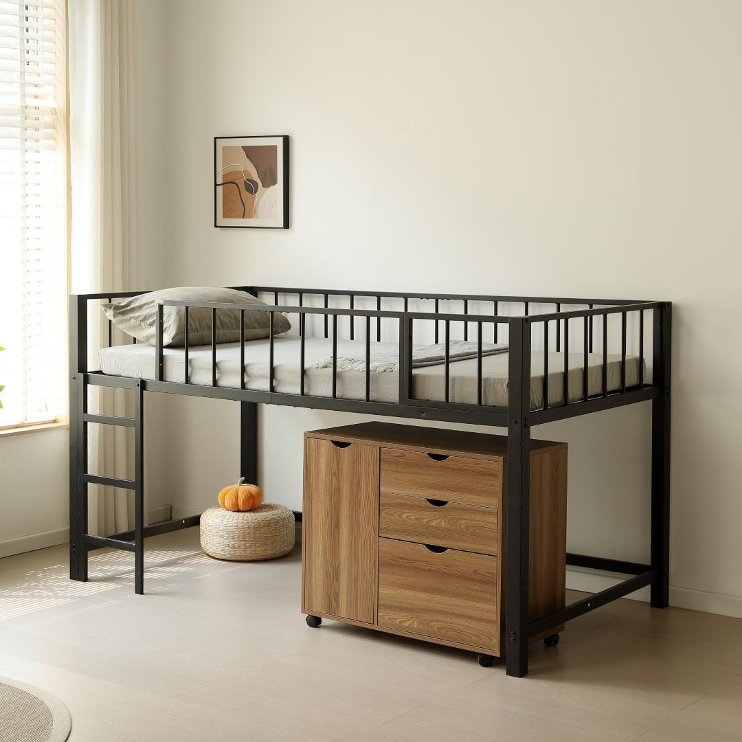 限定価格！ロフトベッド　シングル　高さ110cm　子供部屋に最適　BLACK