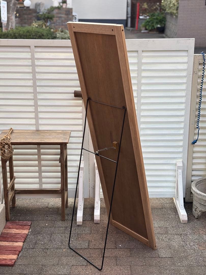 古道具　鏡　高級　チーク無垢材　アンティーク　レトロ　スタンドミラー
