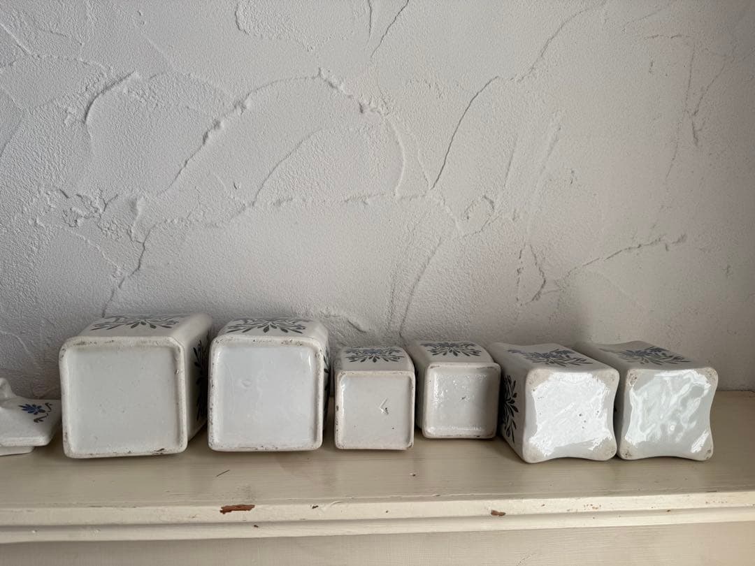 フランスアンティーク　陶器の花柄キャニスター6点セット