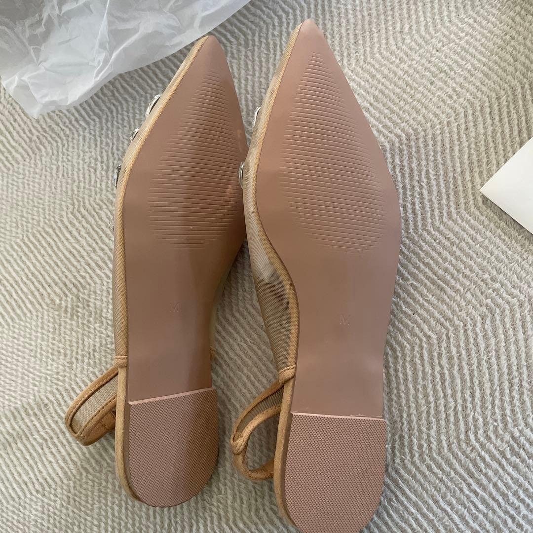 【新品未使用】TULLEビジューバックストラップミュール　ベージュ/クリア　M