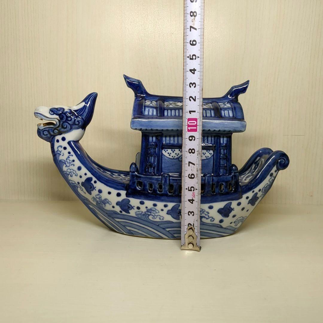 道八　高橋道八　龍船形　染付波千鳥文　香炉１個　骨董