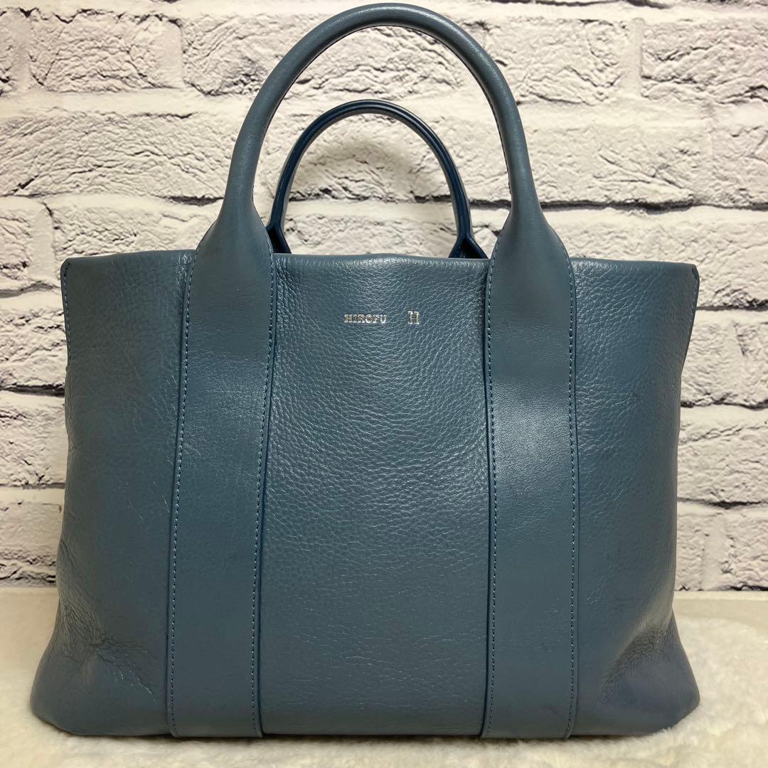 美品✨現行 近年モデル ヒロフ ランポ シボ革 ロゴ刻印 ３室 ハンドバッグ