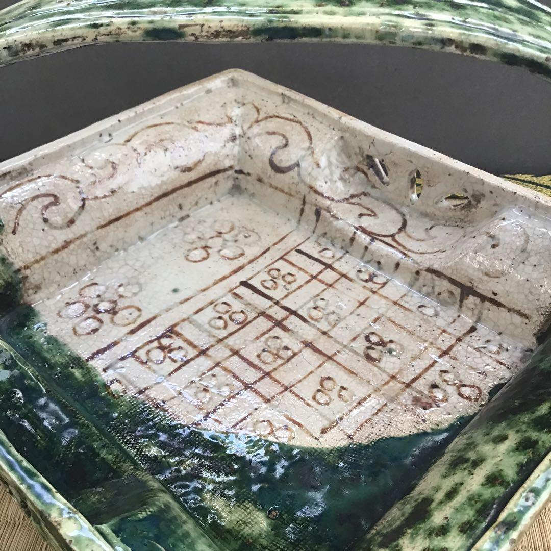 茶道具　菓子器　織部　透入手鉢　横井米禽作　共箱　S1013TH