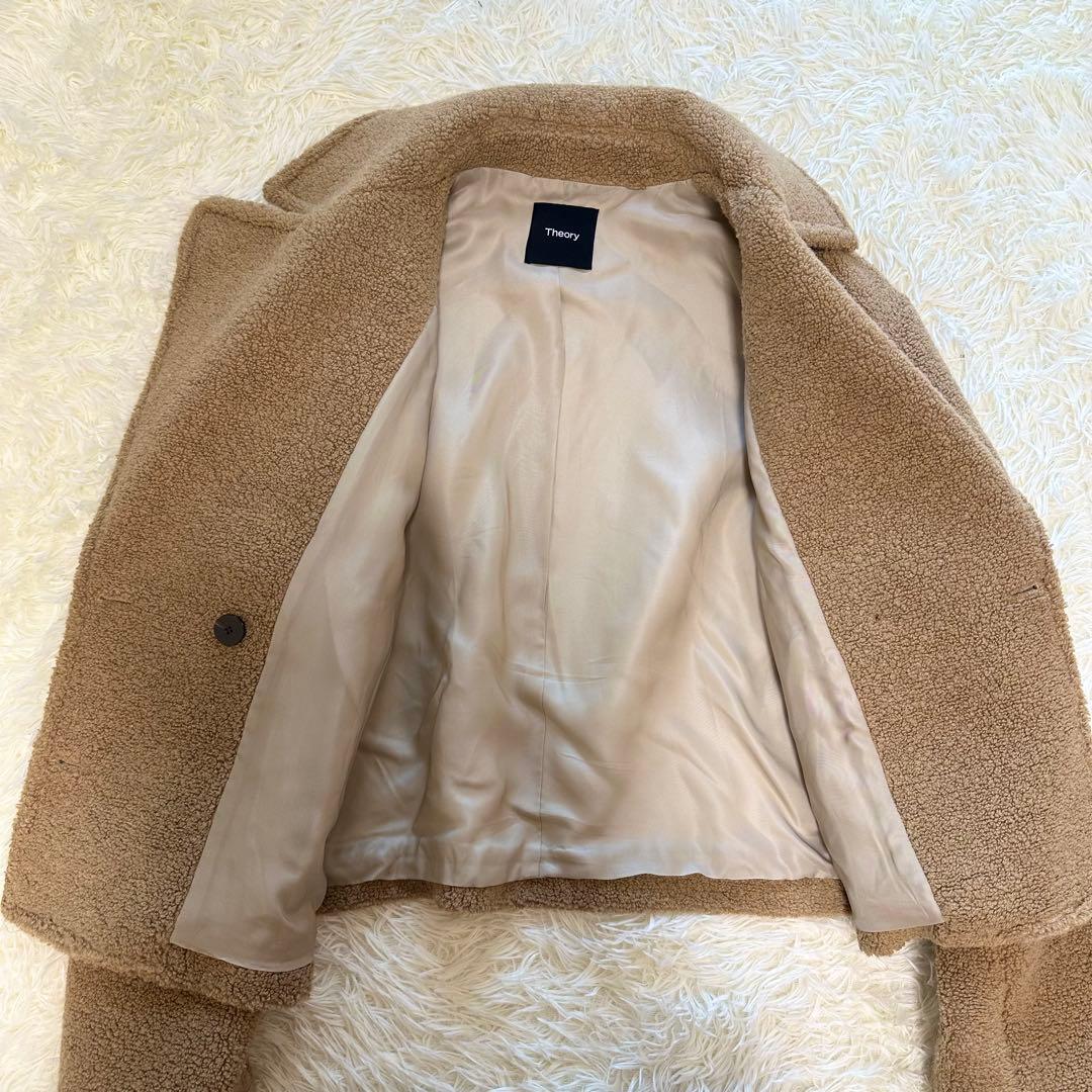 【Theory】テディフリース　ボア　ショート丈　ピーコート　ベージュ