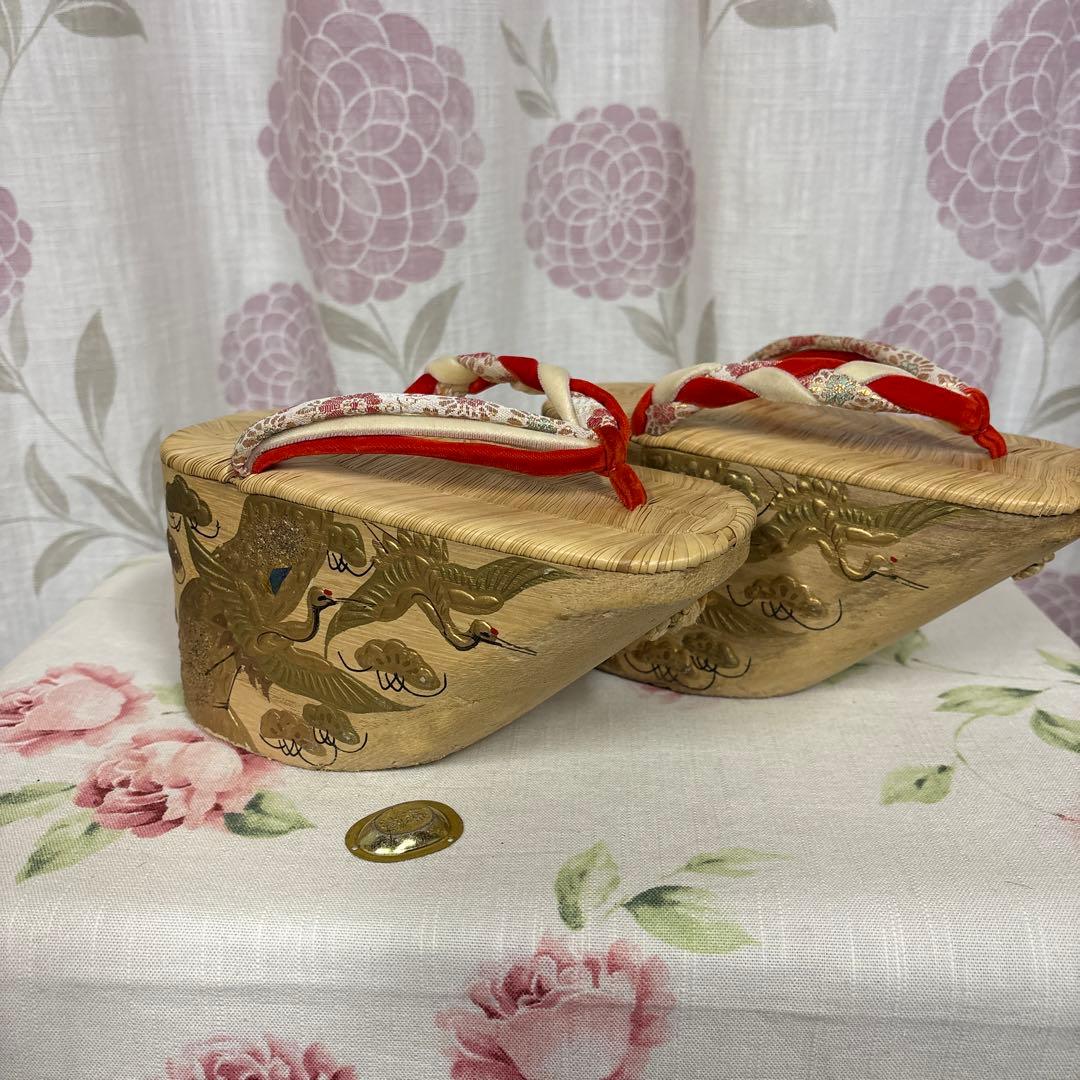 七五三用 金色の鶴模様草履　 こっぽり　サイズ約19.5㌢