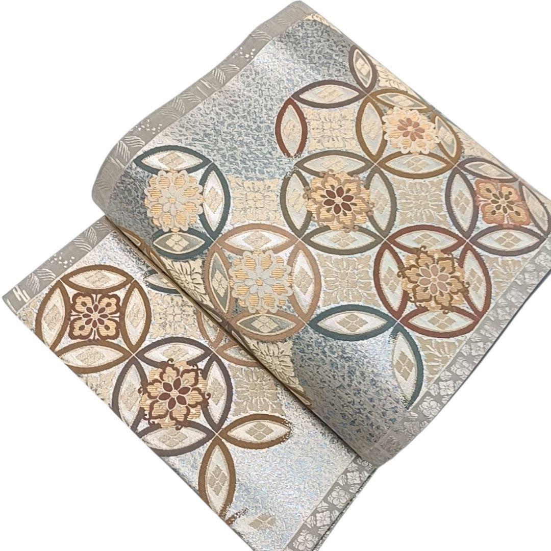 540 華 袋帯 七宝 花 螺鈿調 銀