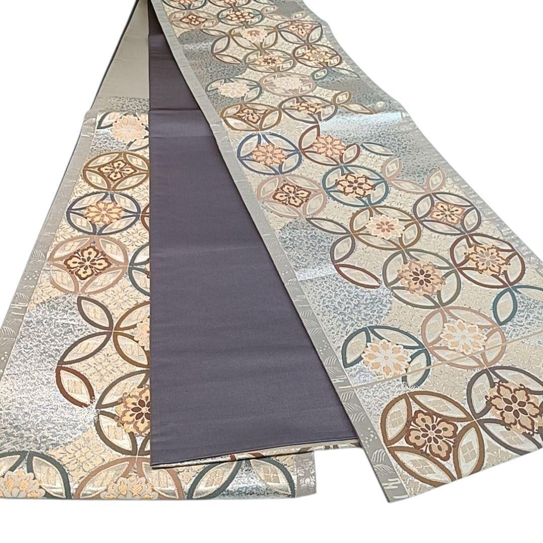 540 華 袋帯 七宝 花 螺鈿調 銀