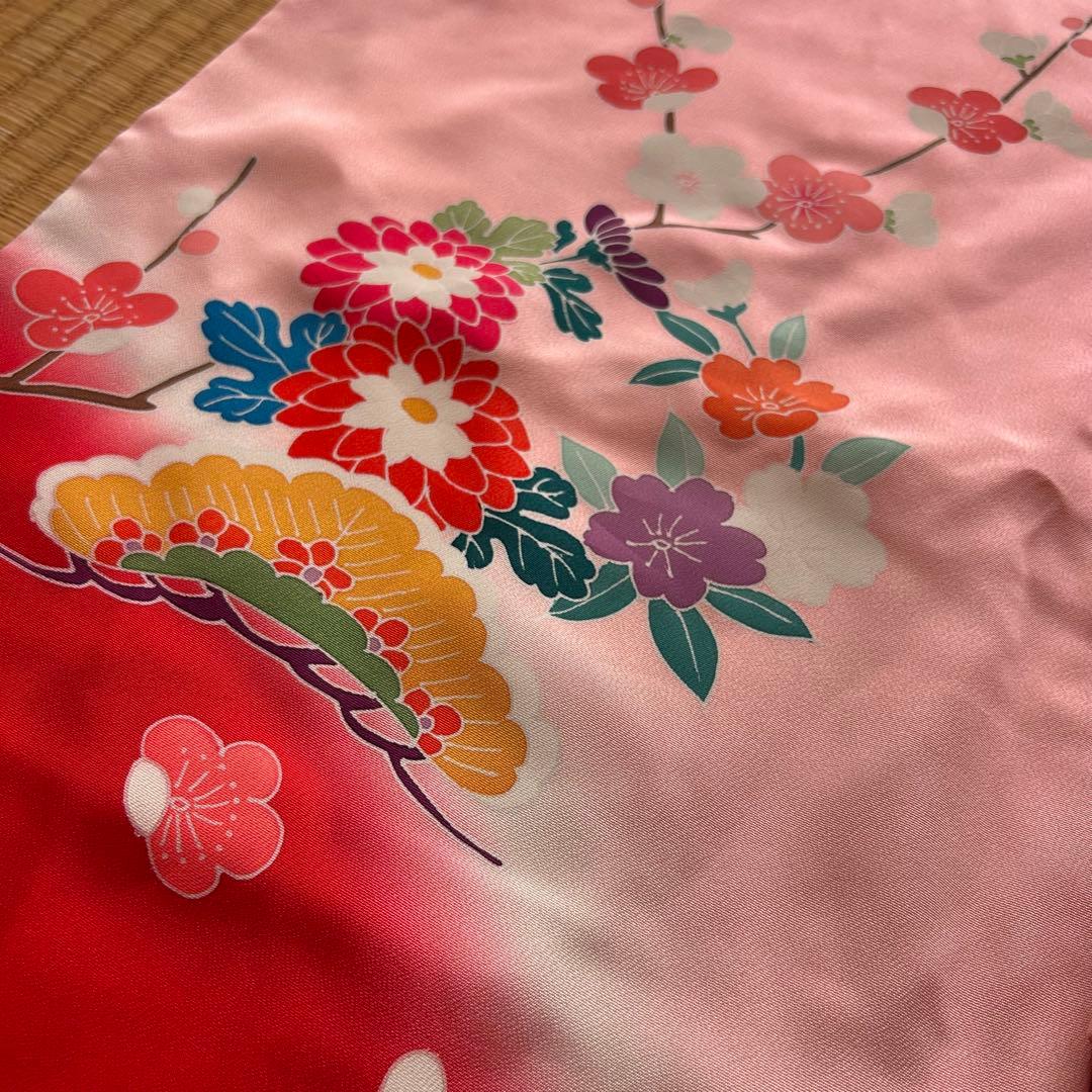 七五三 3歳 被布 着物 絹 三歳 赤 ピンク 753 子供着物 パステルカラー