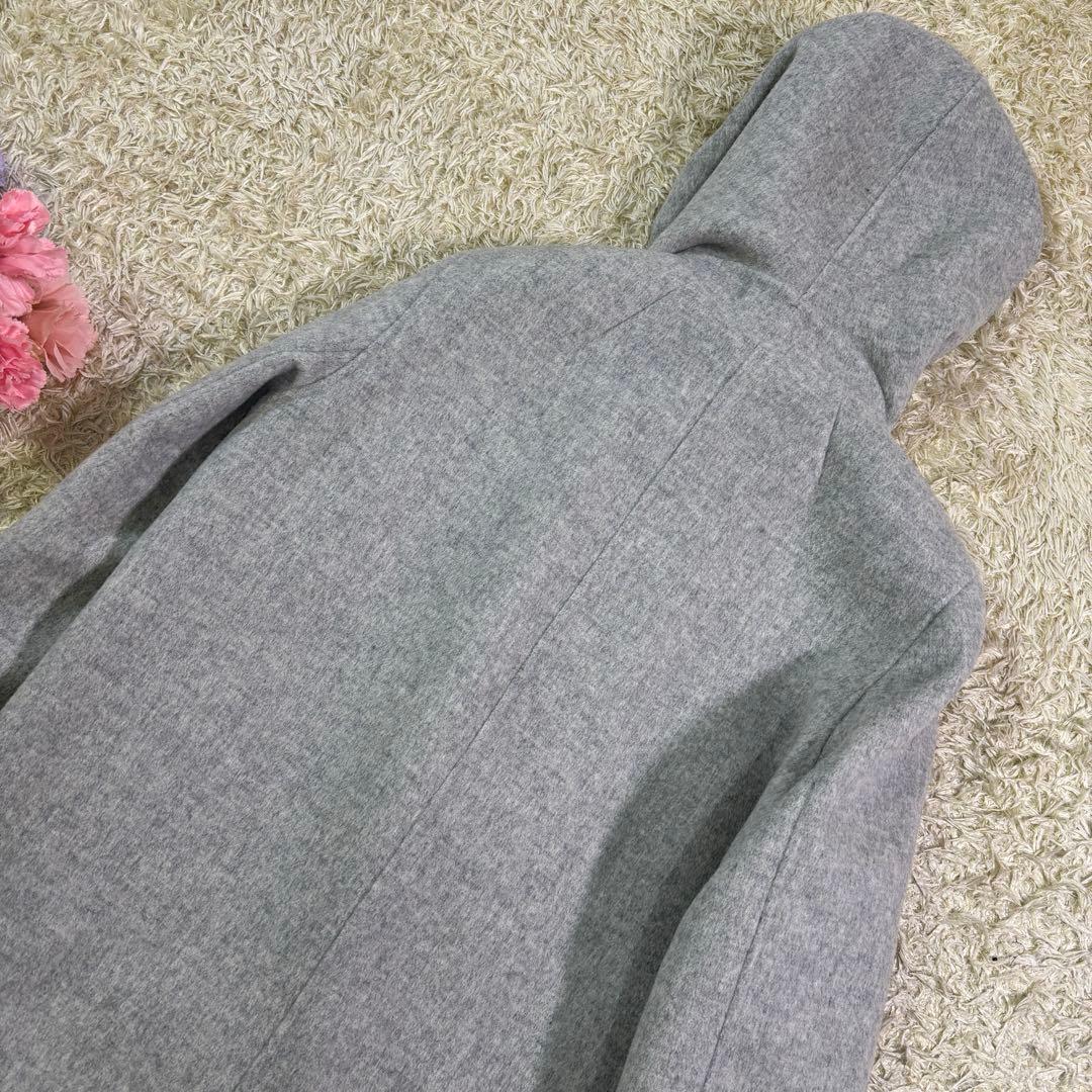 美品　23区　アンゴラ　ウール　フーディッド　リバーコート　38 グレー