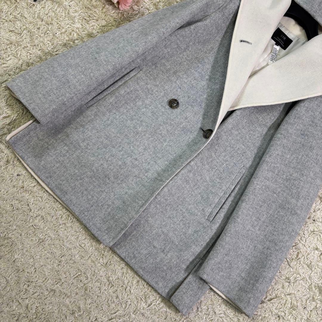 美品　23区　アンゴラ　ウール　フーディッド　リバーコート　38 グレー