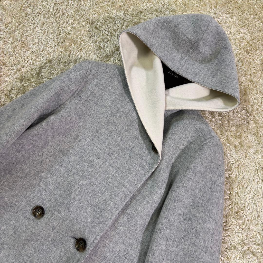 美品　23区　アンゴラ　ウール　フーディッド　リバーコート　38 グレー