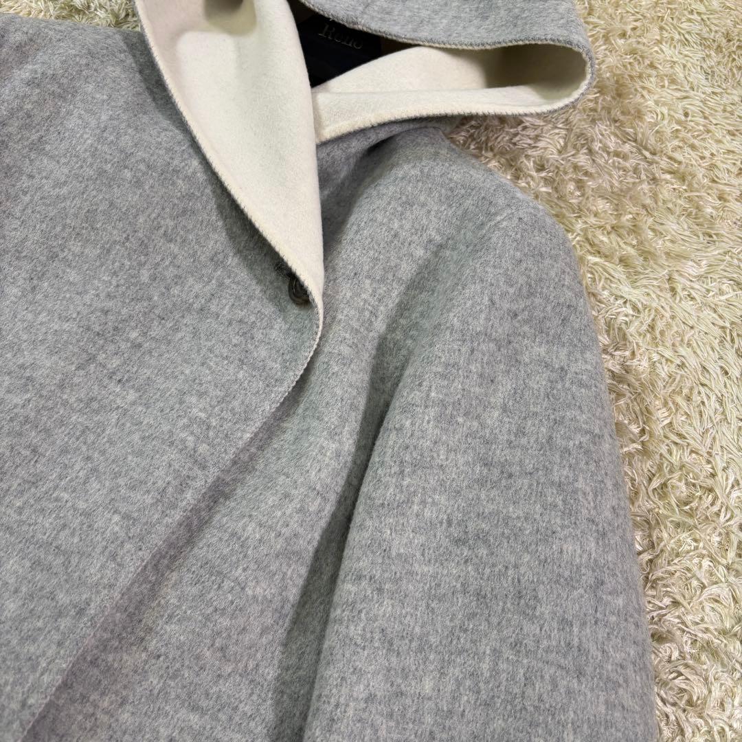 美品　23区　アンゴラ　ウール　フーディッド　リバーコート　38 グレー