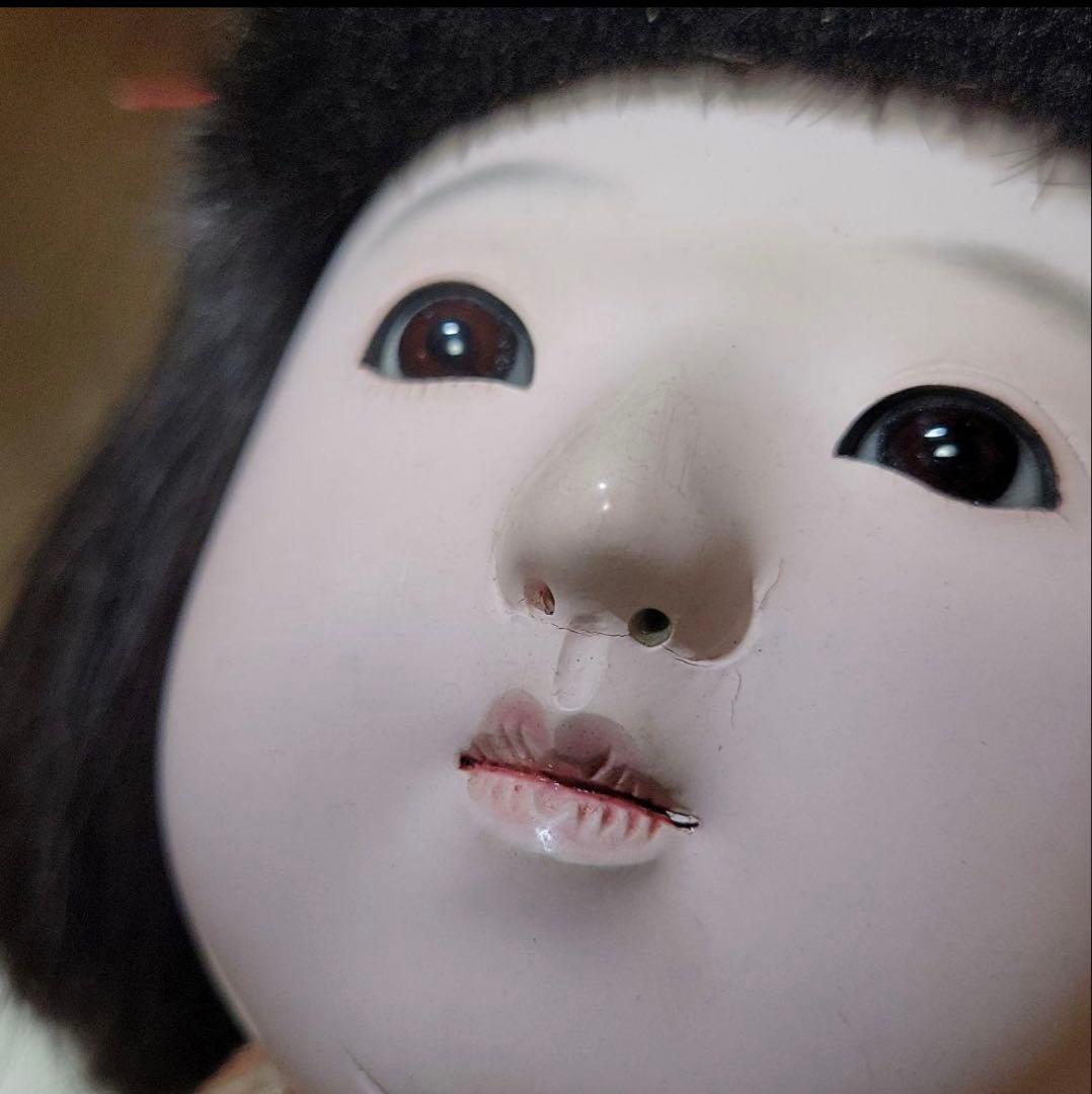 【市松人形　國光作】リボンの女の子　ガラスケース入　宅急便発送