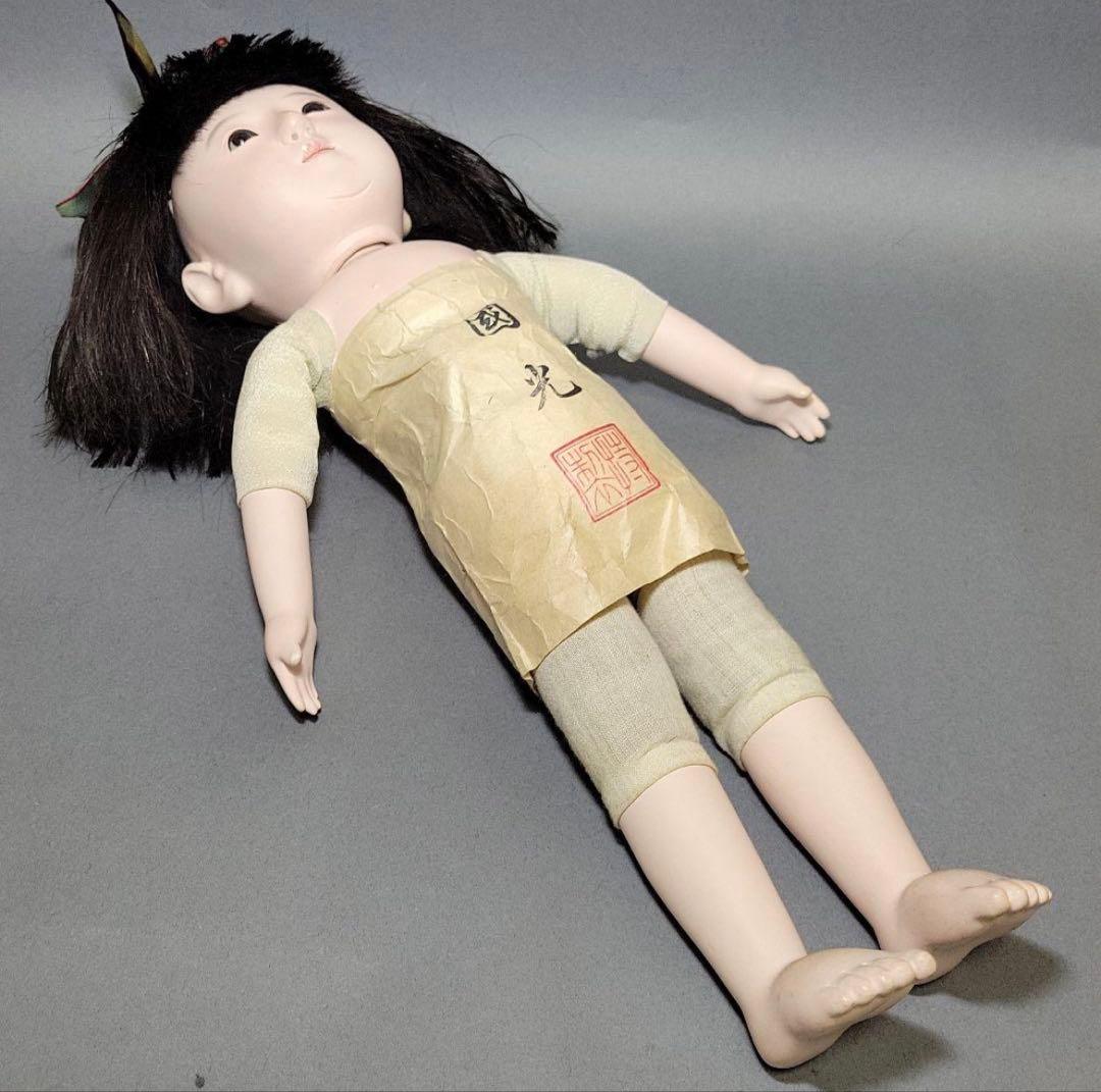 【市松人形　國光作】リボンの女の子　ガラスケース入　宅急便発送