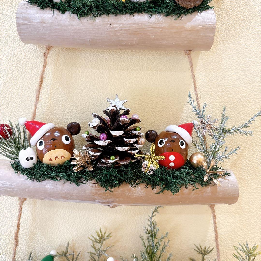 どんぐりアート　流木　オブジェ　壁掛け　クリスマス　木の実