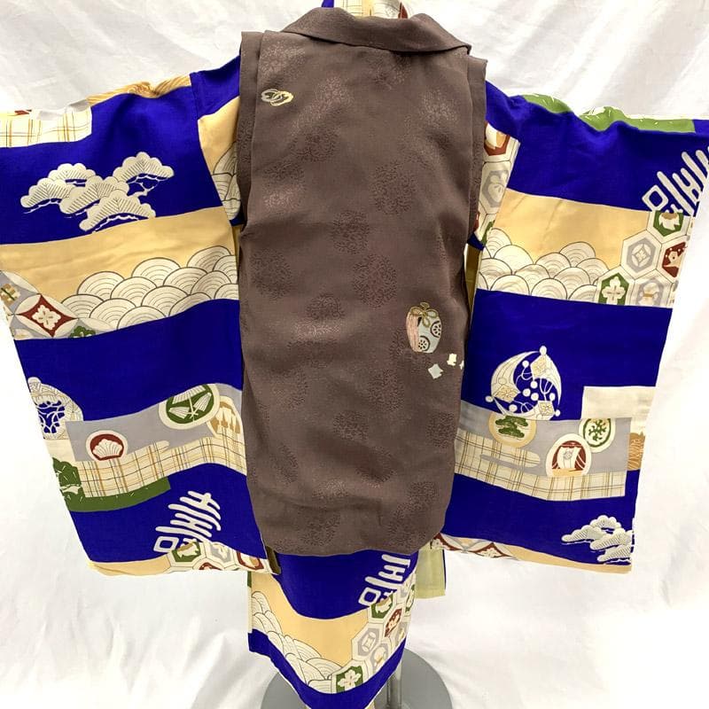 505ab54■七五三 お宮参り セミアンティーク着物&アンティーク被布■