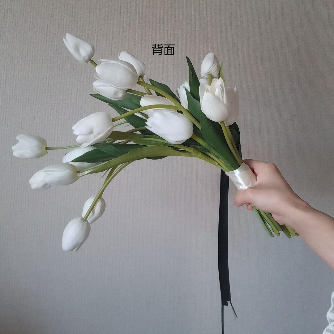 ホワイト　白　チューリップ　シャワーブーケ　ウェディングブーケ　造花