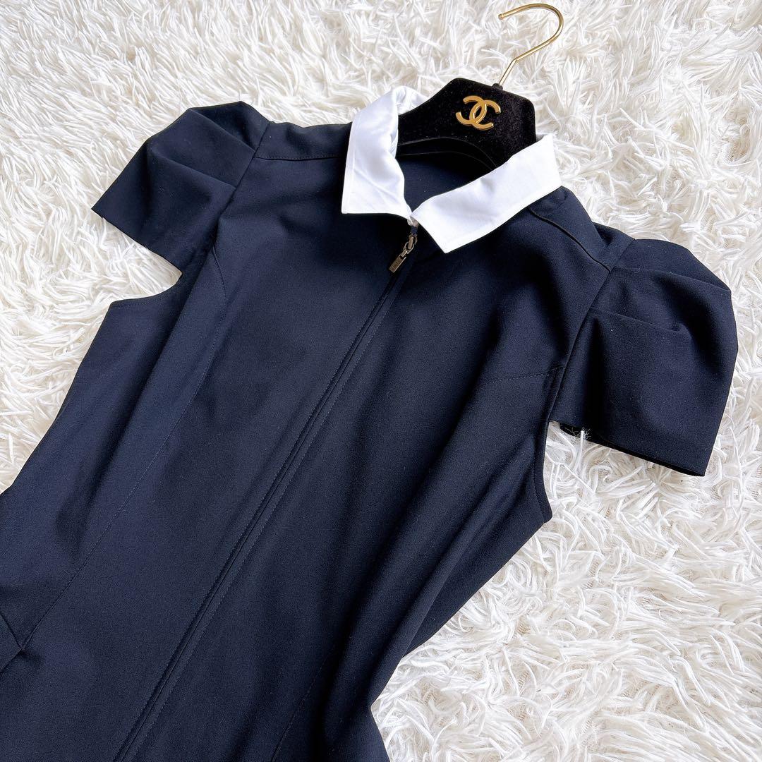 美品✨ フォクシーニューヨーク 付け襟 パフスリーブ ワンピース 濃紺 38