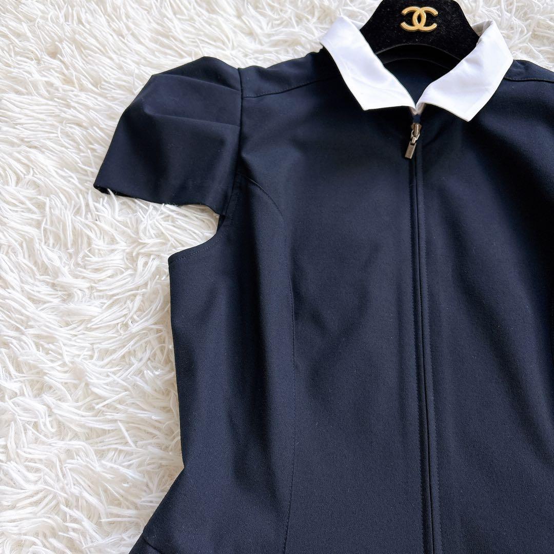 美品✨ フォクシーニューヨーク 付け襟 パフスリーブ ワンピース 濃紺 38