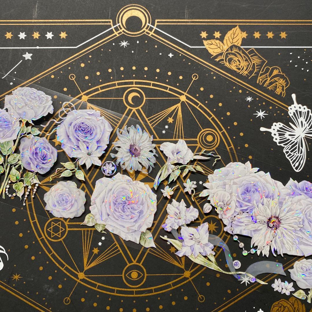 【9306】海外　マステ　中古巻　貝殻光マスキングテープ　お花装飾系　紫