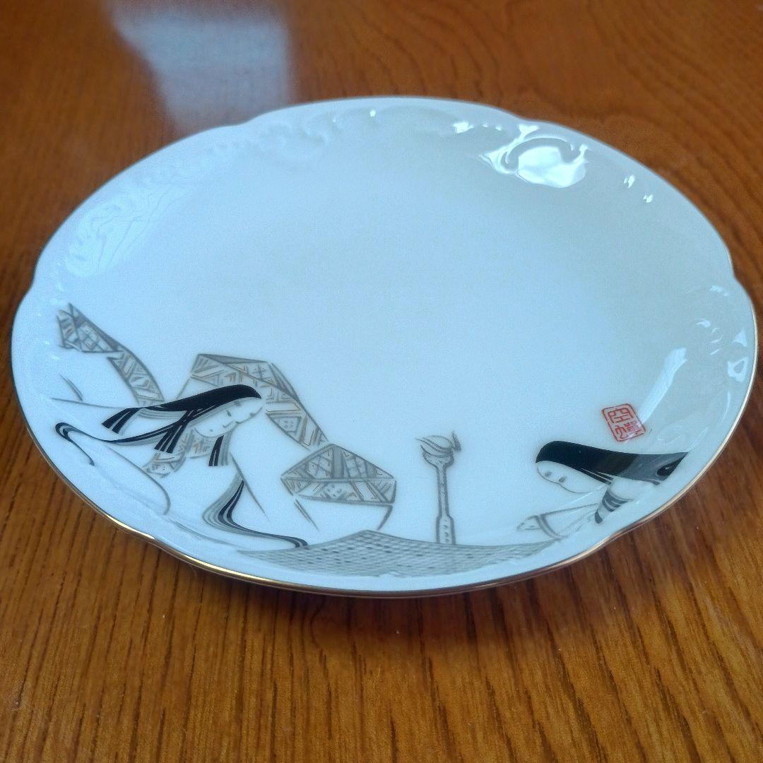 大倉陶園　源氏物語　金彩　銘々皿　桐壺／空蝉／須磨／紅葉賀／東屋　計皿5枚