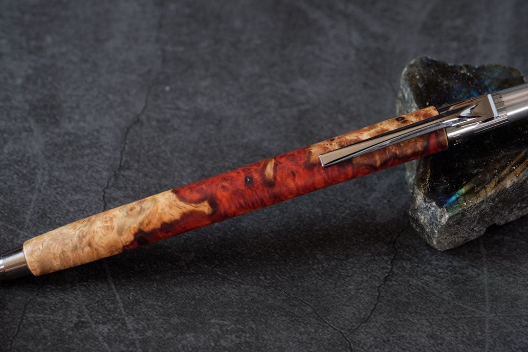 PG5木軸カスタム0166　高村杢工房 製図用シャープペンシル　花梨瘤極上の紅白