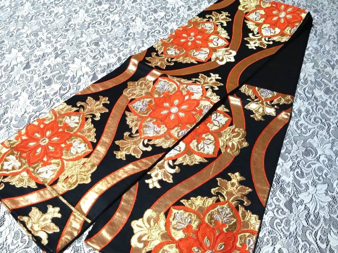 B233■豪華刺繍黒地正絹袋帯10本まとめ売り■着物/振袖/リメイク/バッグ■